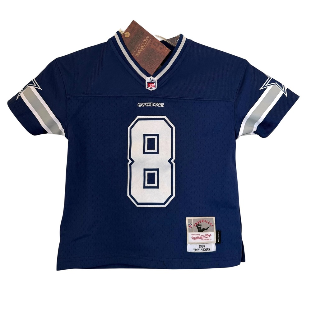 Mitchell Ness Troy Aikman Dallas Cowboys 1996 Legacy Jersey Kids Blue Small NEW - Picture 9 of 13